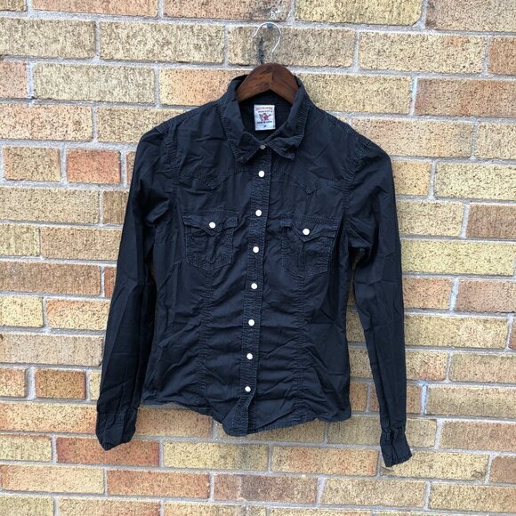 Vintage True Religion Button Up Shirt Medium Black - Picture 2 of 4